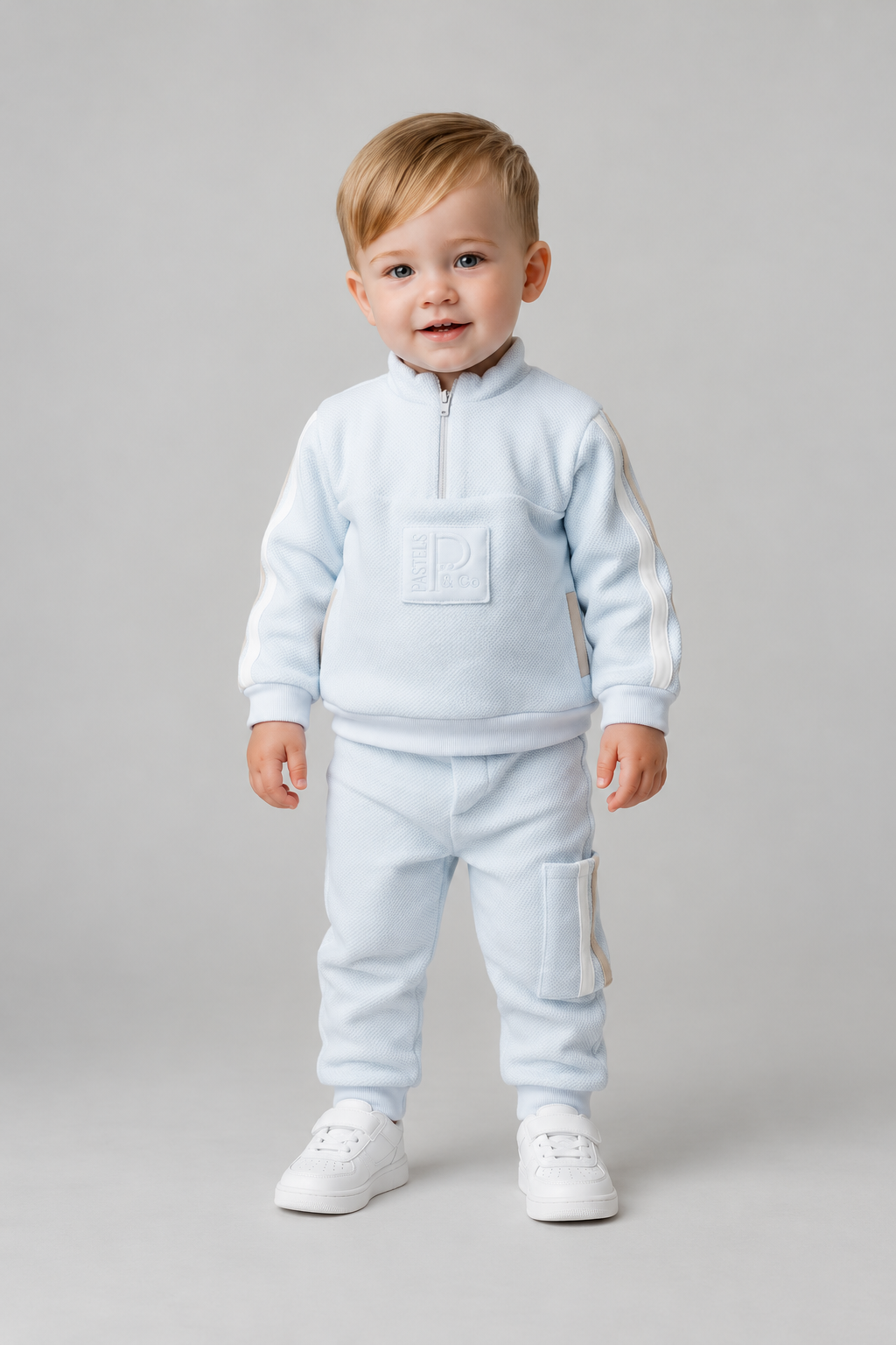AW26 Pastels & Co Boys Blue & Beige Quarter Zip Track Suit - Eric
