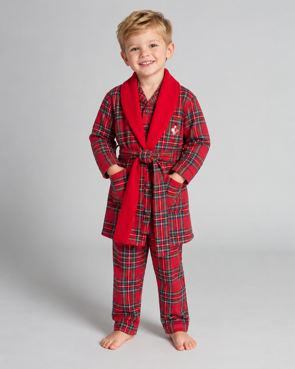 Beau Kid Boys Red Tartan Pyjamas & Matching Robe