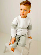 Pastels & Co Boys White and Sage Green Tracksuit Set with Half Zip Top - Harvey