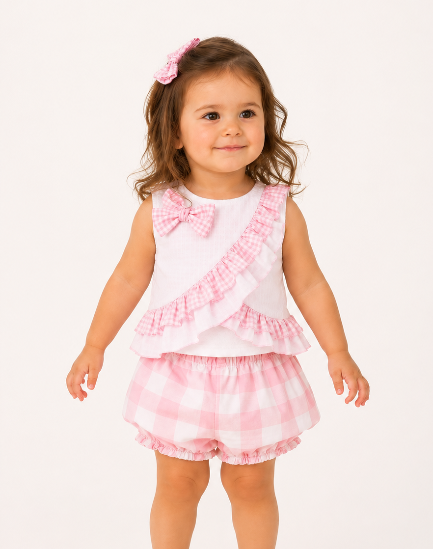 SS26 Miranda Baby Girls Pink & White Check Jam Pant Set