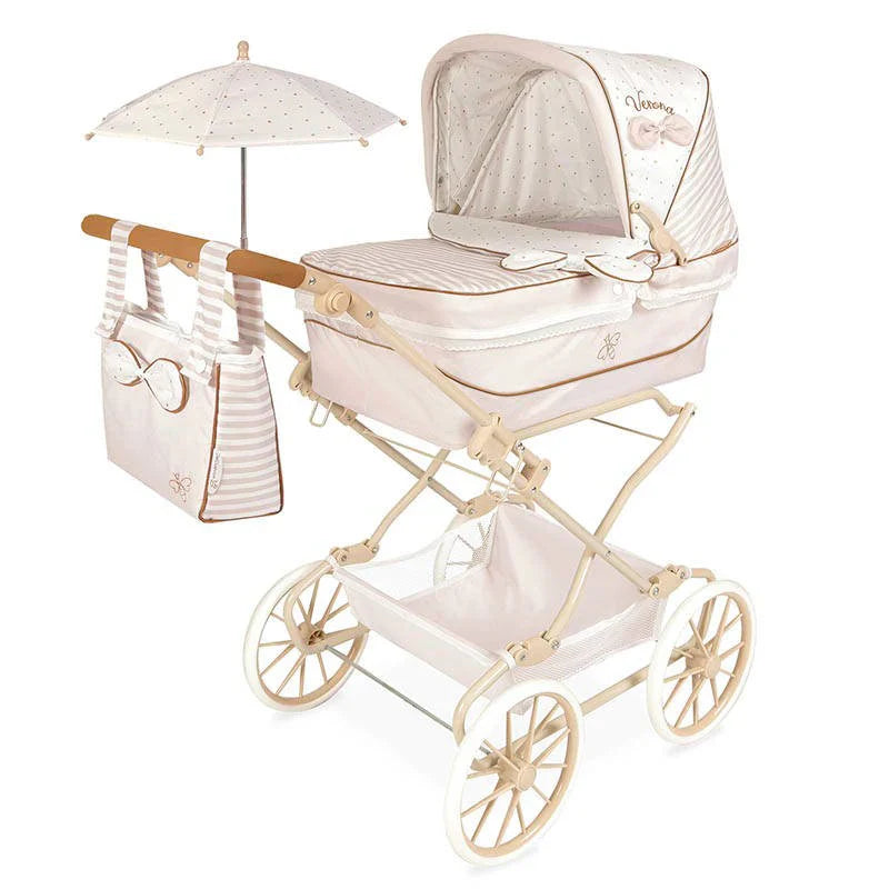 XL Reborn Dolls Pram White & Beige with Matching Bag & Parasol