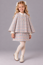 Pre Order AW26 Deolinda Pink & Blue Houndstooth Cape