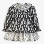 AW25 Miranda Baby Girls Dark Grey & White Dalmatian Pattern Dress
