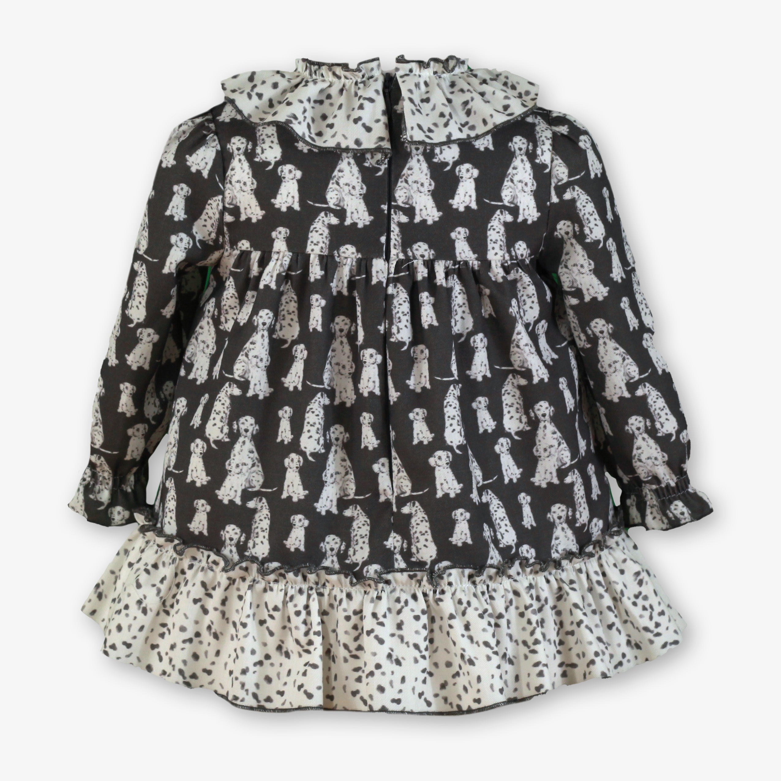 AW25 Miranda Baby Girls Dark Grey & White Dalmatian Pattern Dress