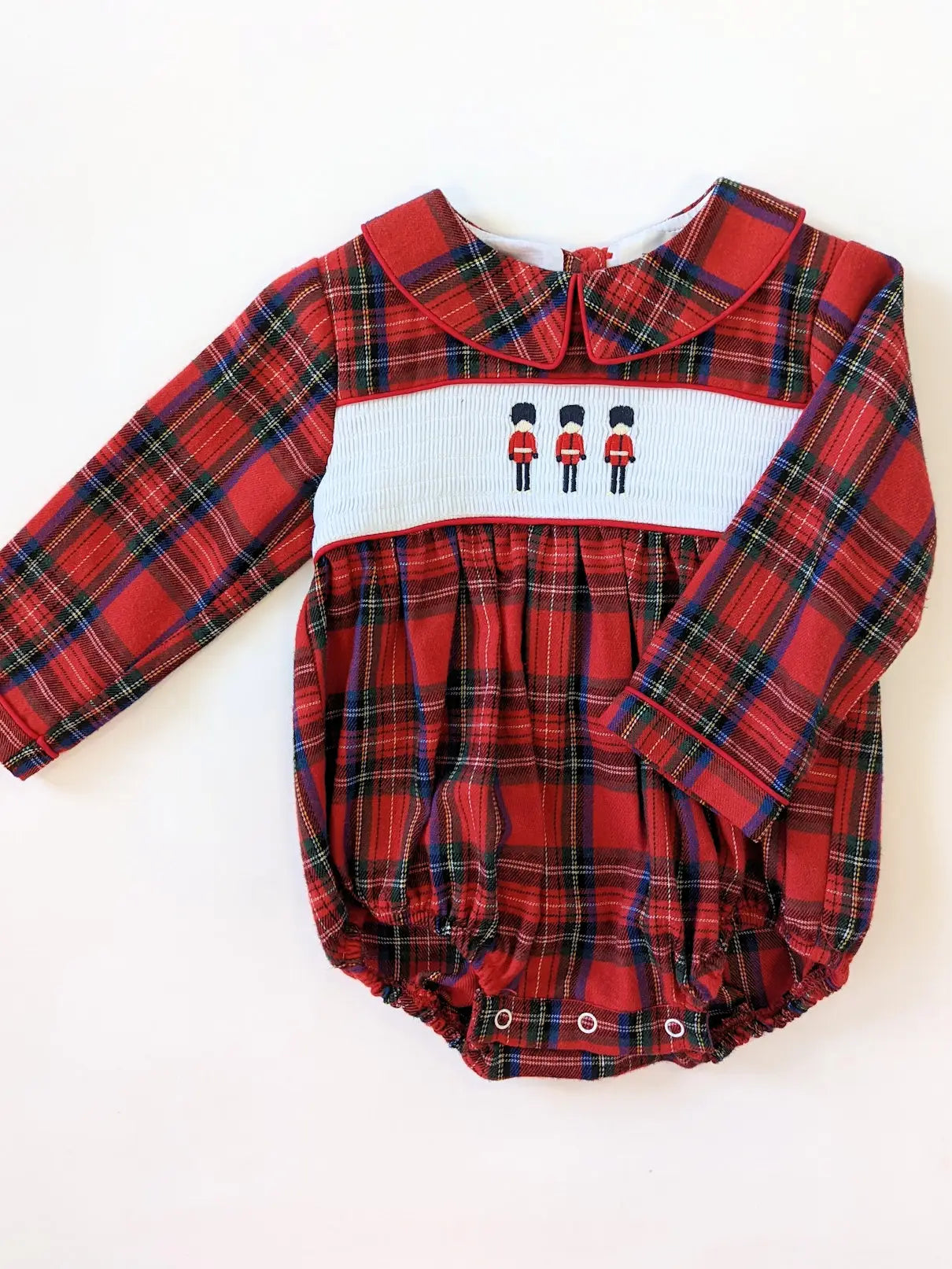 Beau KiD Baby Boys Red Tartan Check Smocked Soldier Romper