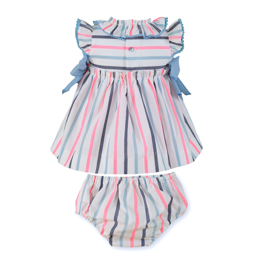 SS26 Miranda Baby Girls Neon Stripe Dress & Matching Knickers