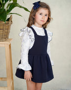 AW25 DBB Girls Navy Pinafore Dress Set with Ruffle Sleeve Blouse