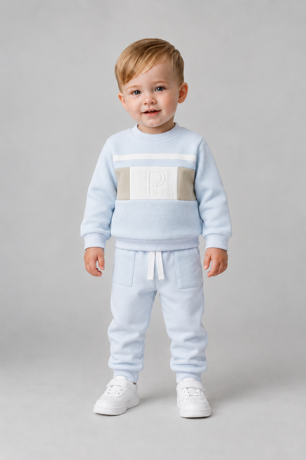 AW26 Pastels & Co Boys Blue & Beige Hooded Track Suit - Adam