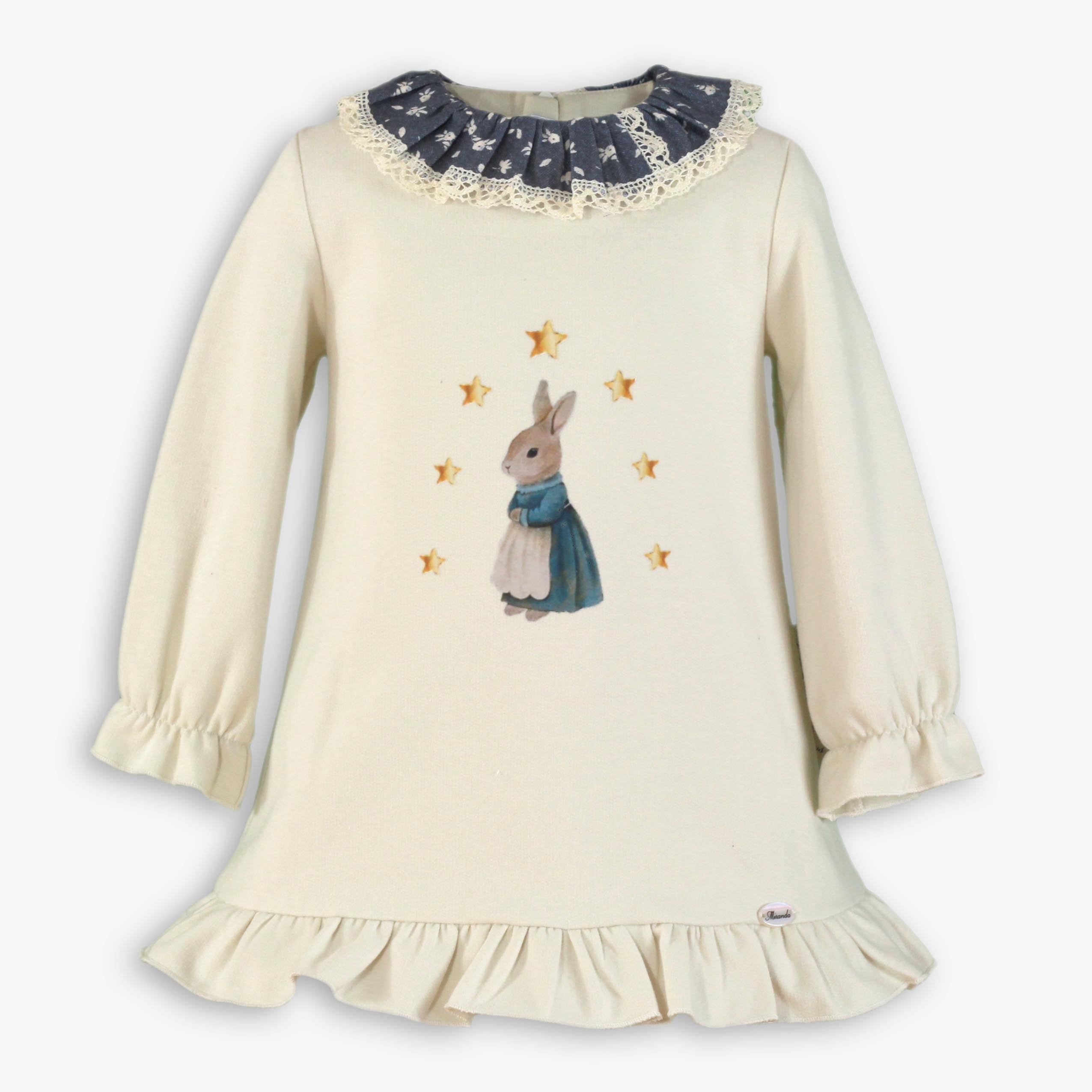 AW25 Miranda Girls Cream A-Line Rabbit Dress