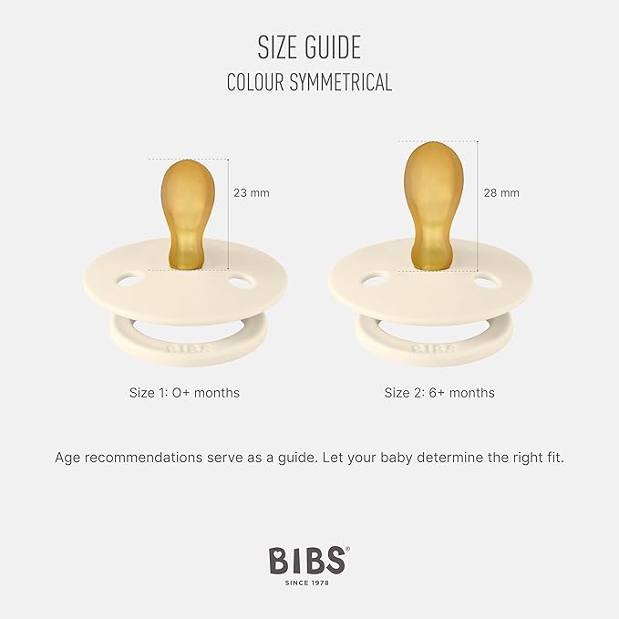 BIBS Colour Symmetrical Soother / Dummy 2 Pack Latex – Ivory & Sage (Size 2, 6+ Months) [2221416]