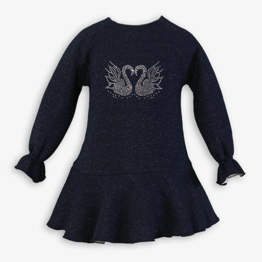 Miranda AW25 Girls Navy A-Line Swan Diamanté Dress