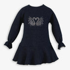 Miranda AW25 Girls Navy A-Line Swan Diamanté Dress