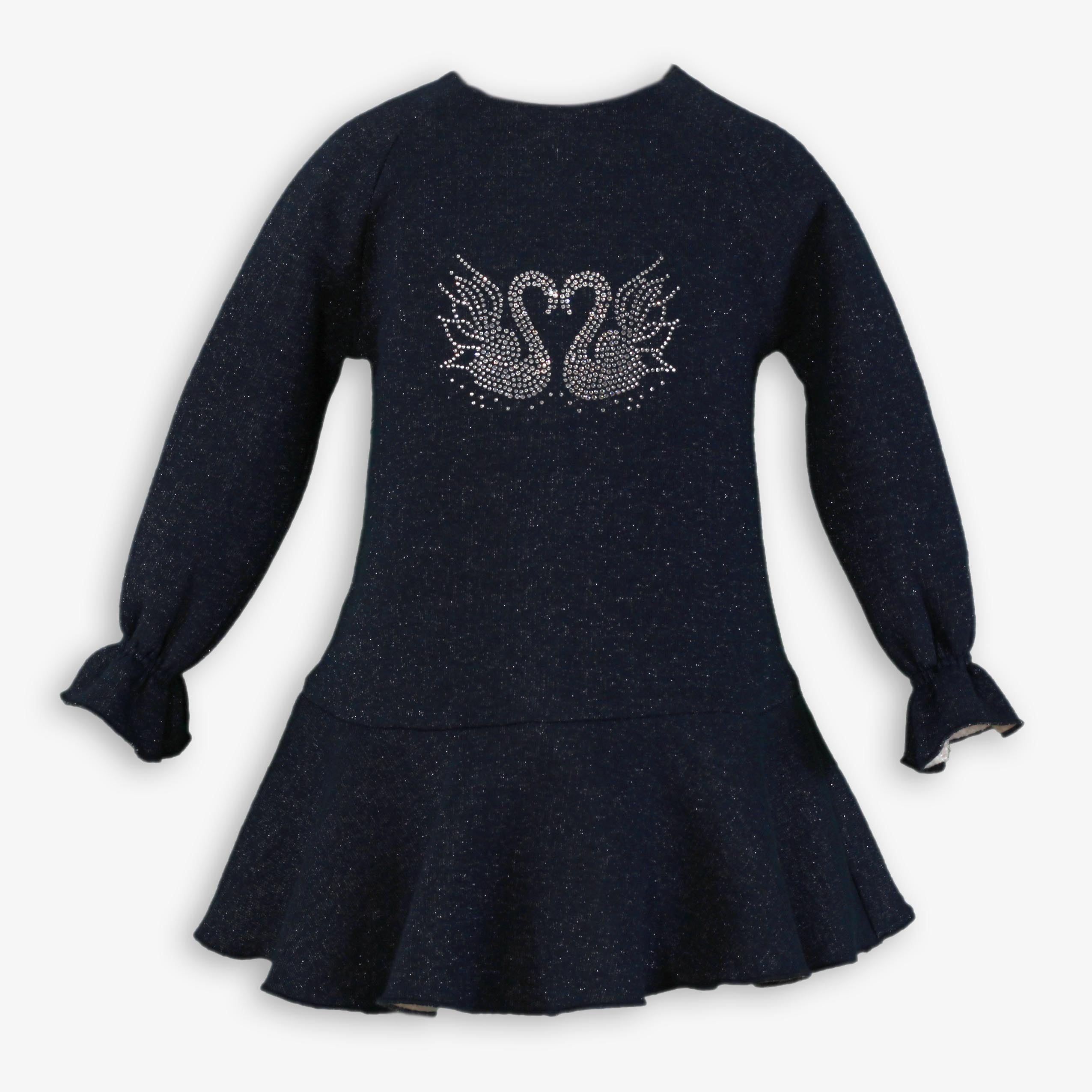 Miranda AW25 Girls Navy A-Line Swan Diamanté Dress