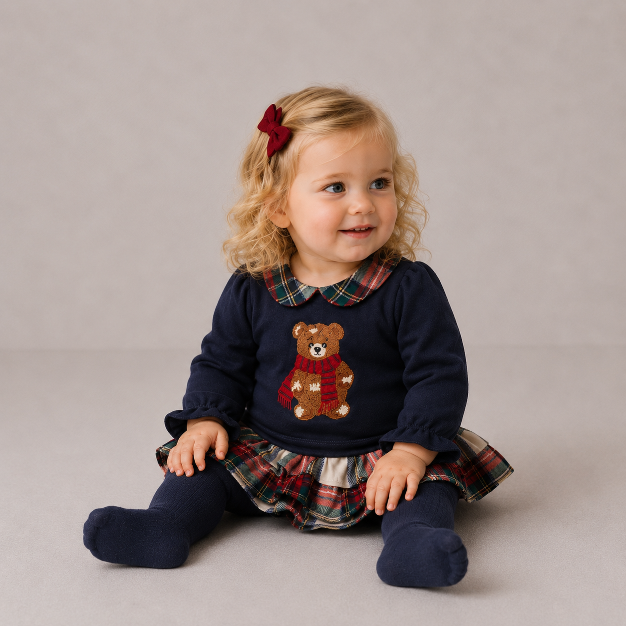 AW26 Deolinda Navy Bear Top & Tartan Bloomer Two-Piece Set