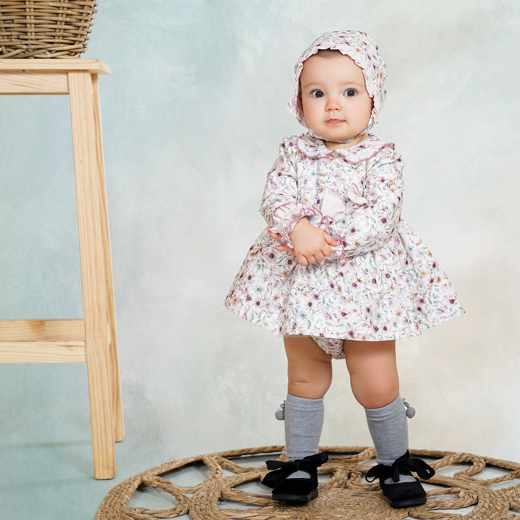 AW25 DBB Baby Girls Floral Dress with Matching Knickers and Bonnet