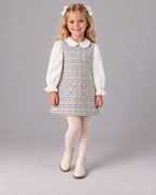 AW26 Deolinda Girls Pink & Blue Houndstooth Pinafore Dress Set