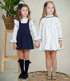 AW25 DBB Girls Navy Pinafore Dress Set with Ruffle Sleeve Blouse