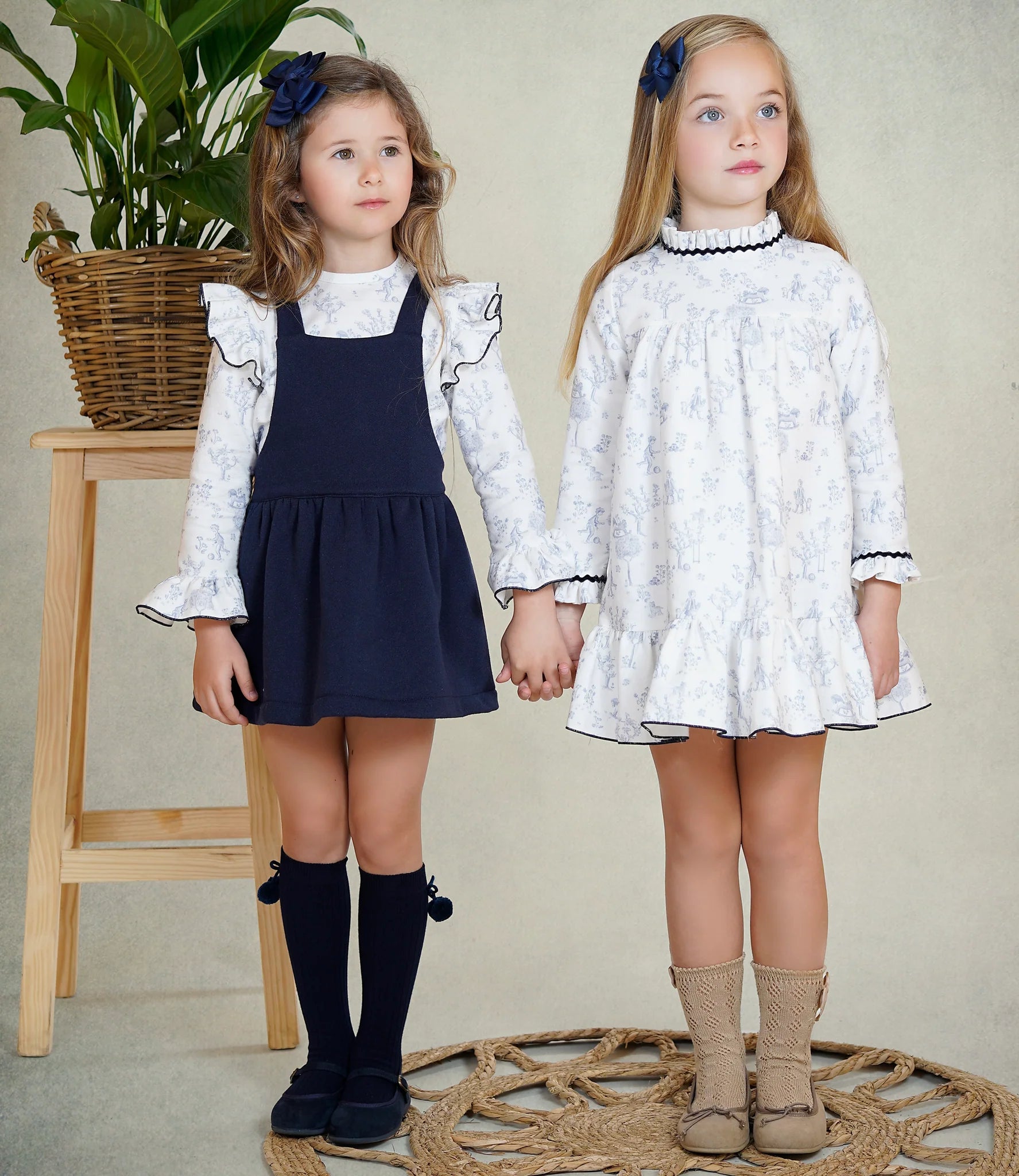 AW25 DBB Girls Navy Pinafore Dress Set with Ruffle Sleeve Blouse