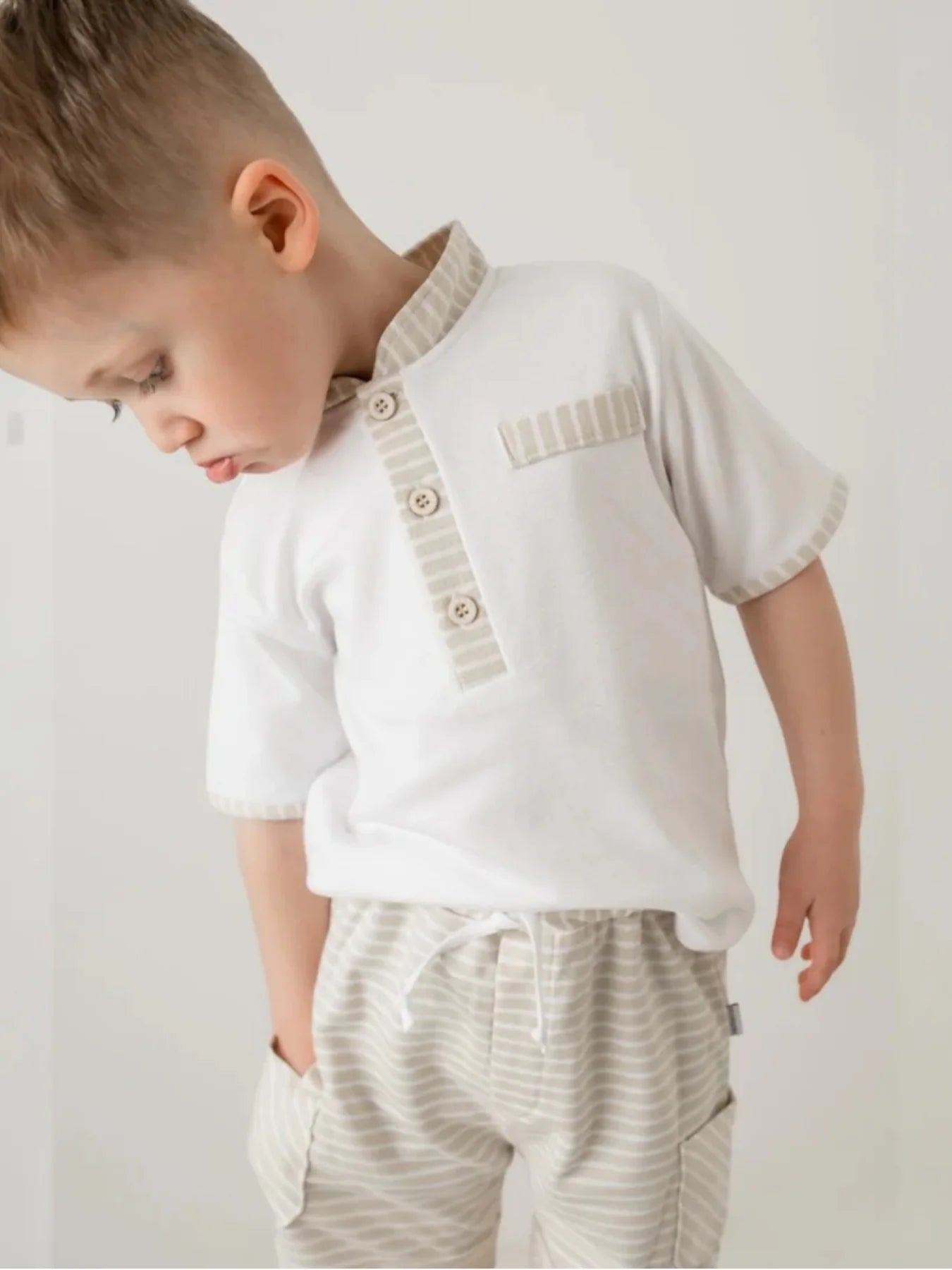 Pastels & Co Boys Beige T-Shirt and Shorts Set Luca