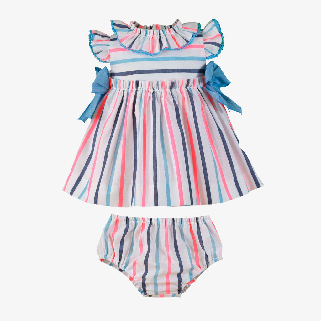 SS26 Miranda Baby Girls Neon Stripe Dress & Matching Knickers