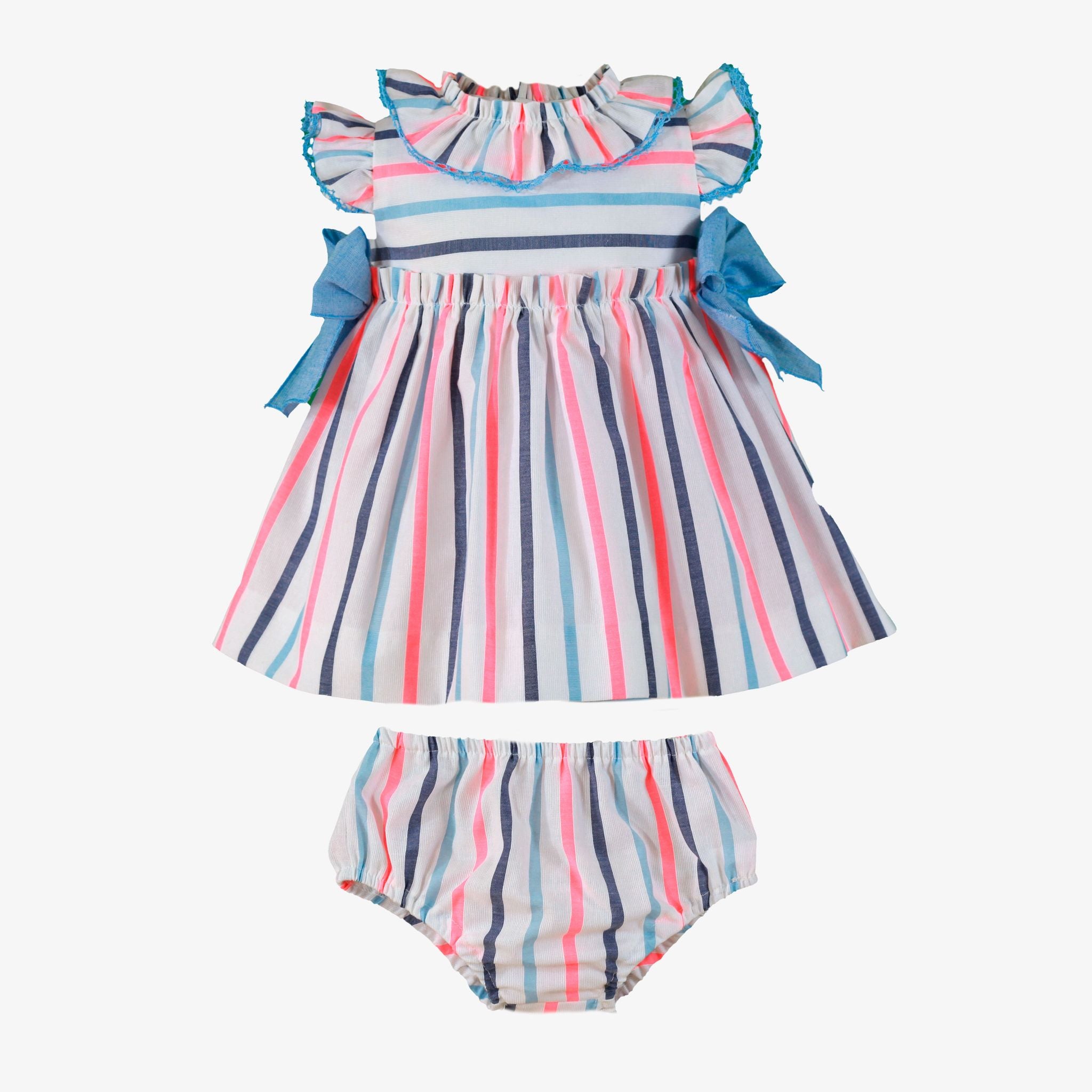 PRE ORDER SS26 Miranda Baby Girls Neon Stripe Dress & Matching Knickers
