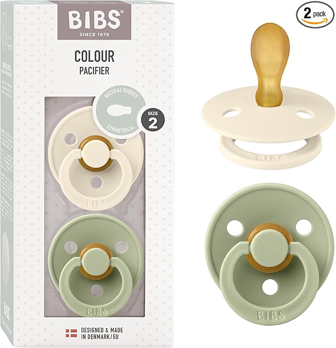 BIBS Colour Symmetrical Soother / Dummy 2 Pack Latex – Ivory & Sage (Size 2, 6+ Months) [2221416]