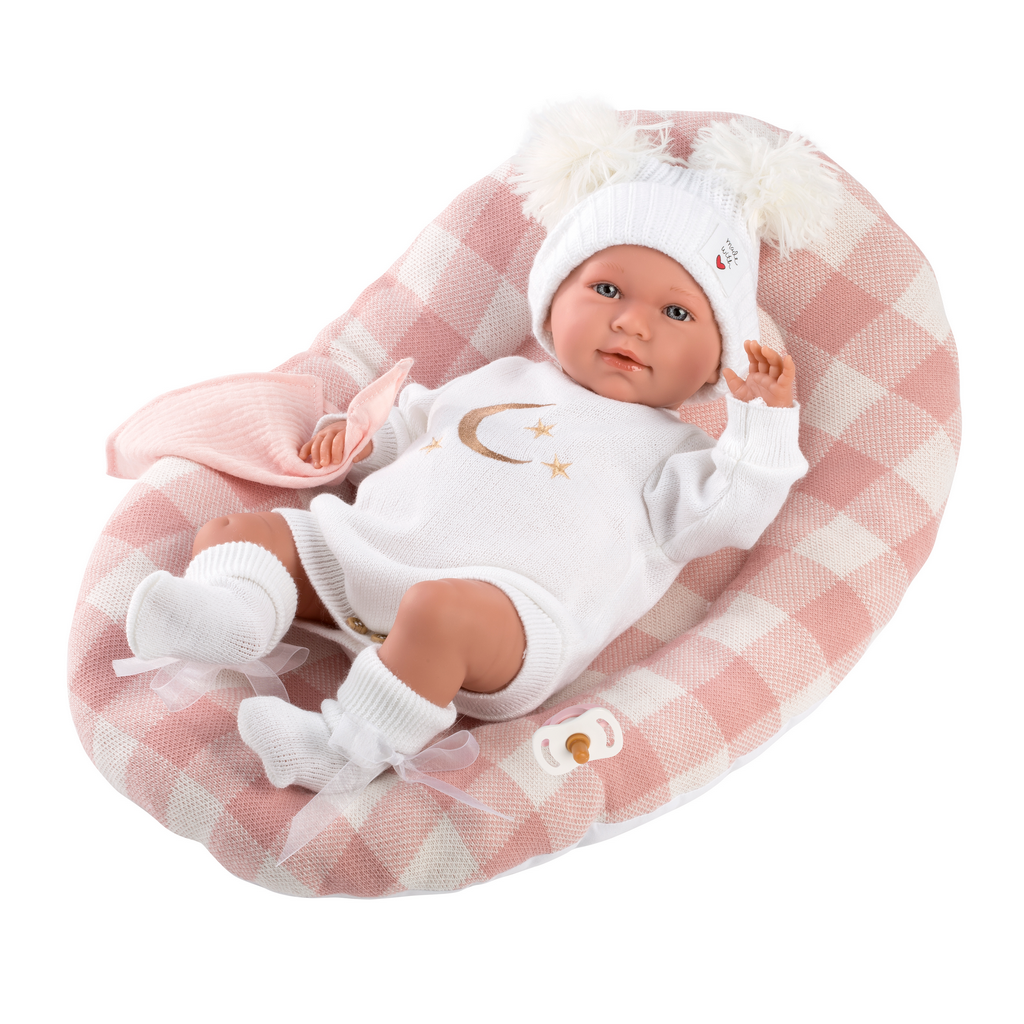 Crying Newborn Doll with Pink Bed Cushion 42cm