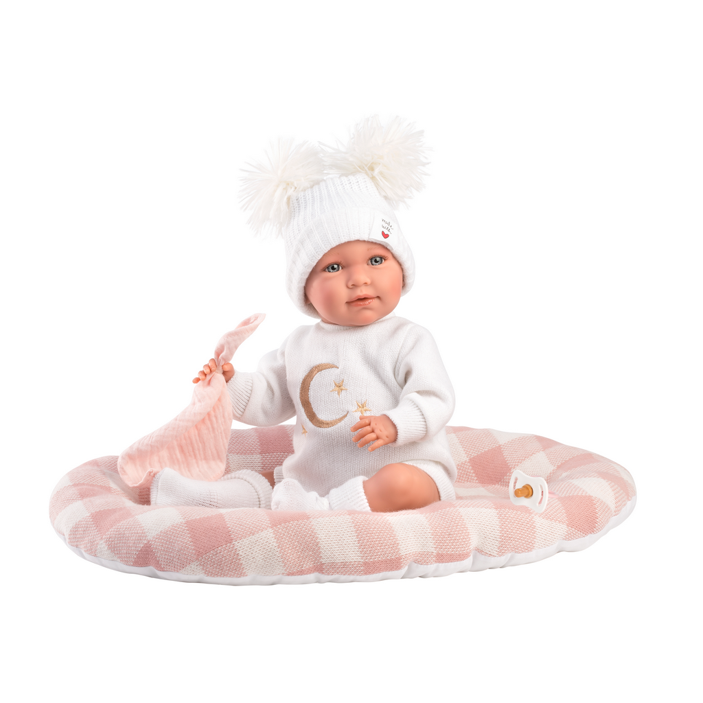 Crying Newborn Doll with Pink Bed Cushion 42cm