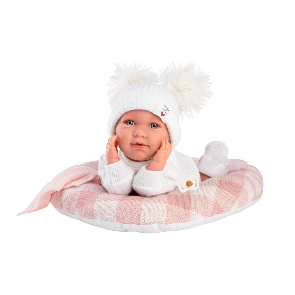 Crying Newborn Doll with Pink Bed Cushion 42cm