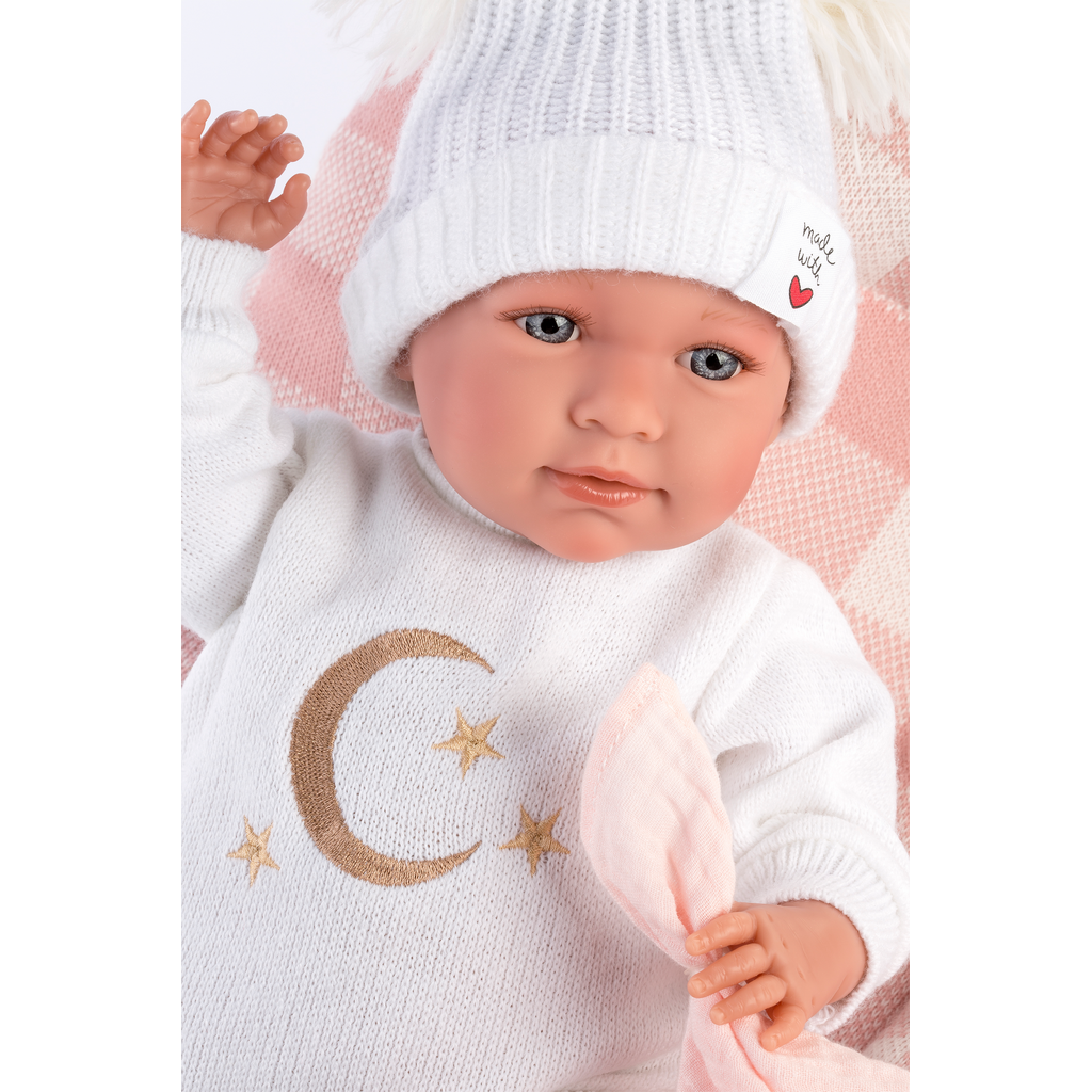 Crying Newborn Doll with Pink Bed Cushion 42cm