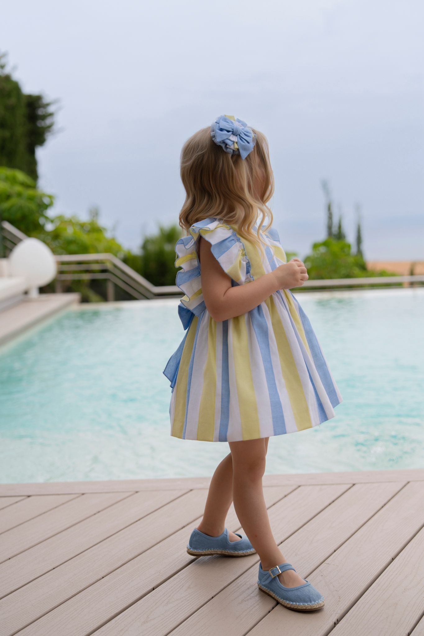 PRE ORDER SS26 Miranda Girls Lemon & Blue Stripe Dress