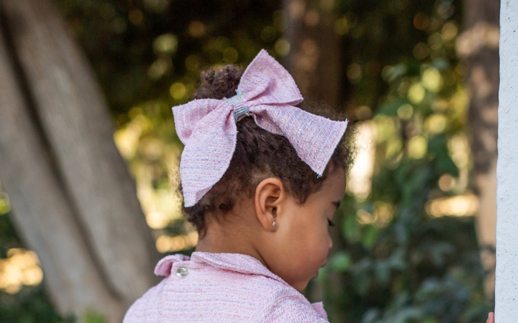 PRE ORDER AW25 Naxos Girls Pink Tweed Hair Bow