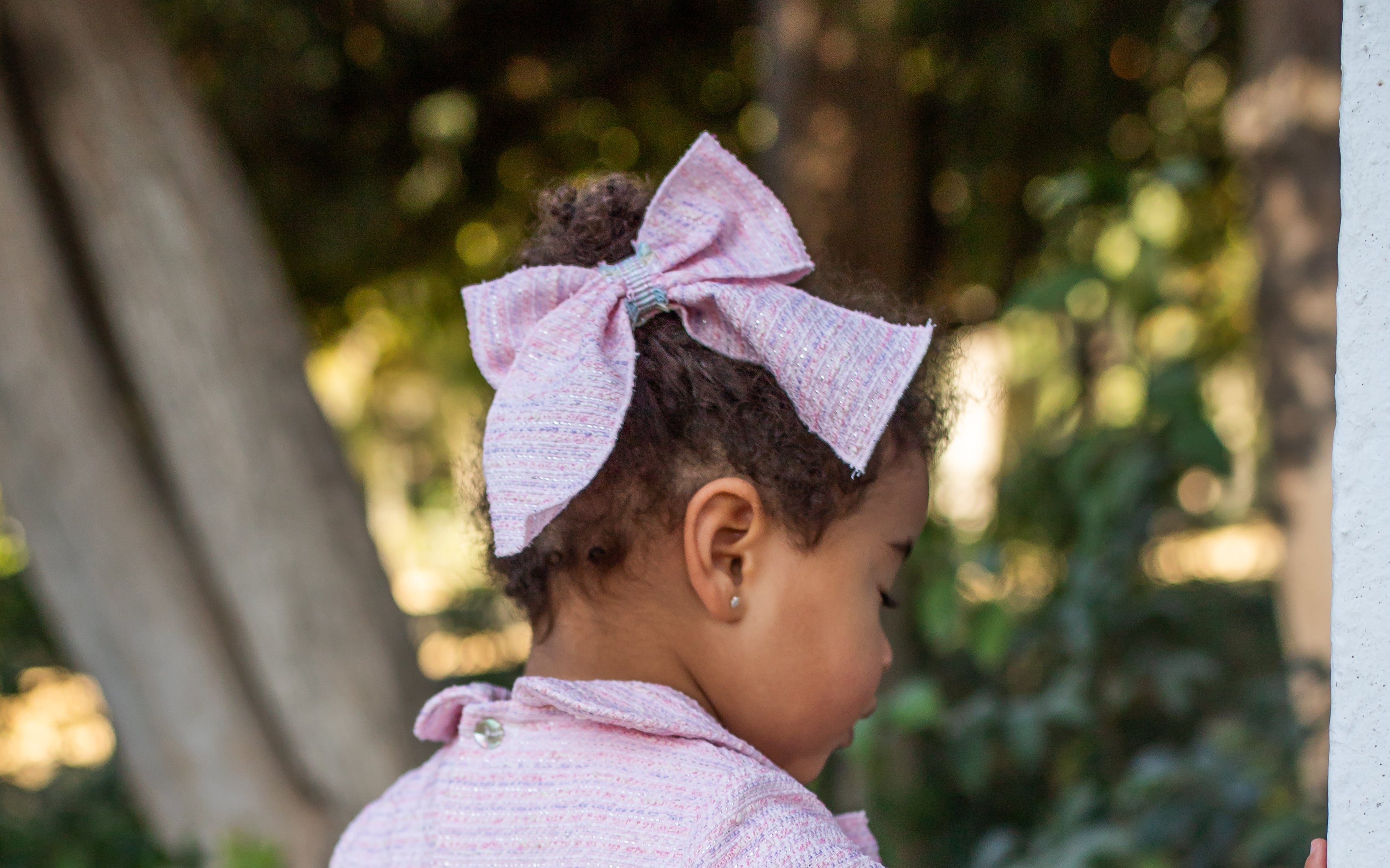 PRE ORDER AW25 Naxos Girls Pink Tweed Hair Bow