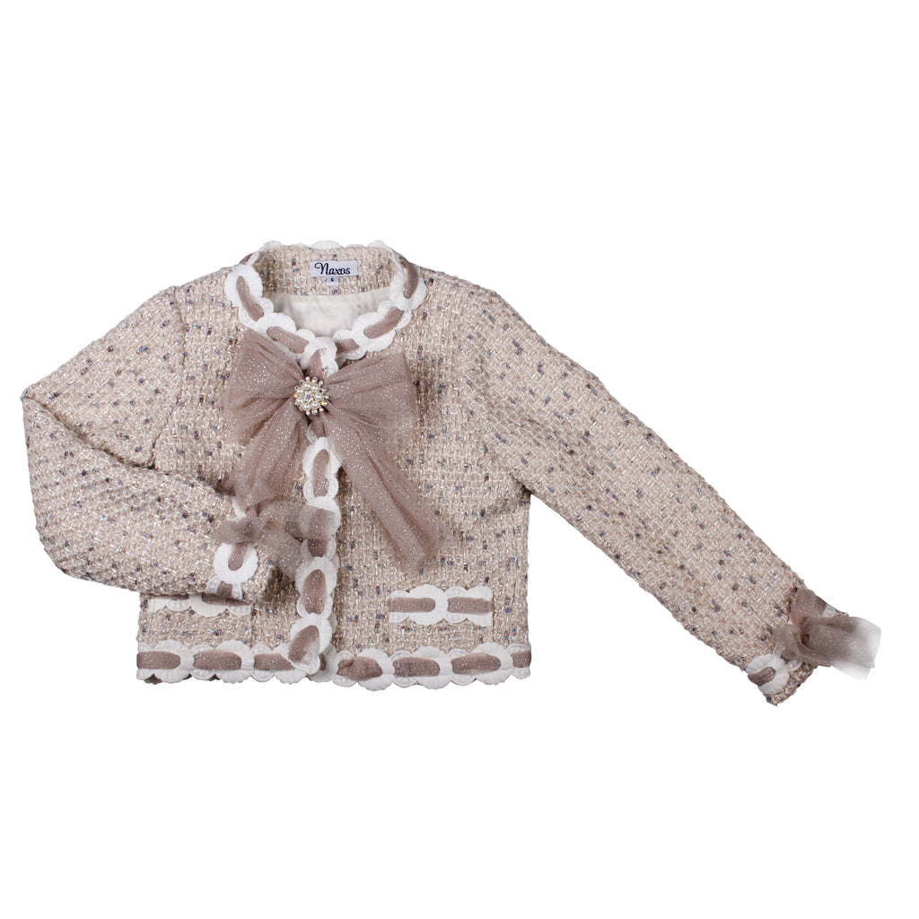 PRE ORDER AW25 Naxos Girls Beige 3 Piece Tweed Blazer, Blouse & Skirt Set
