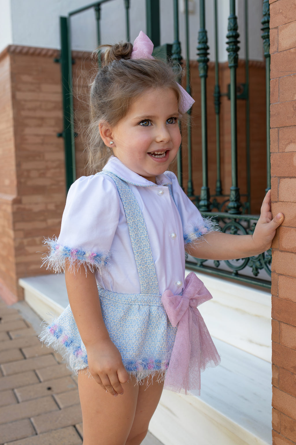 SS26 Naxos Girls Blue & Pink Tulle Romper