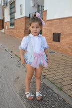 SS26 Naxos Girls Blue & Pink Tulle Romper