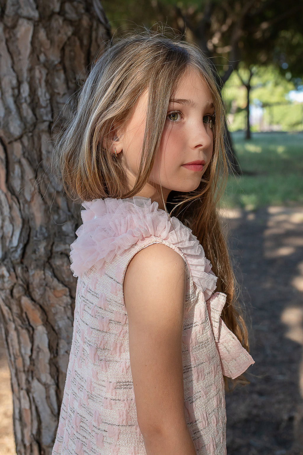 SS26 Naxos Girls Pink Jacquard & Tulle Dress