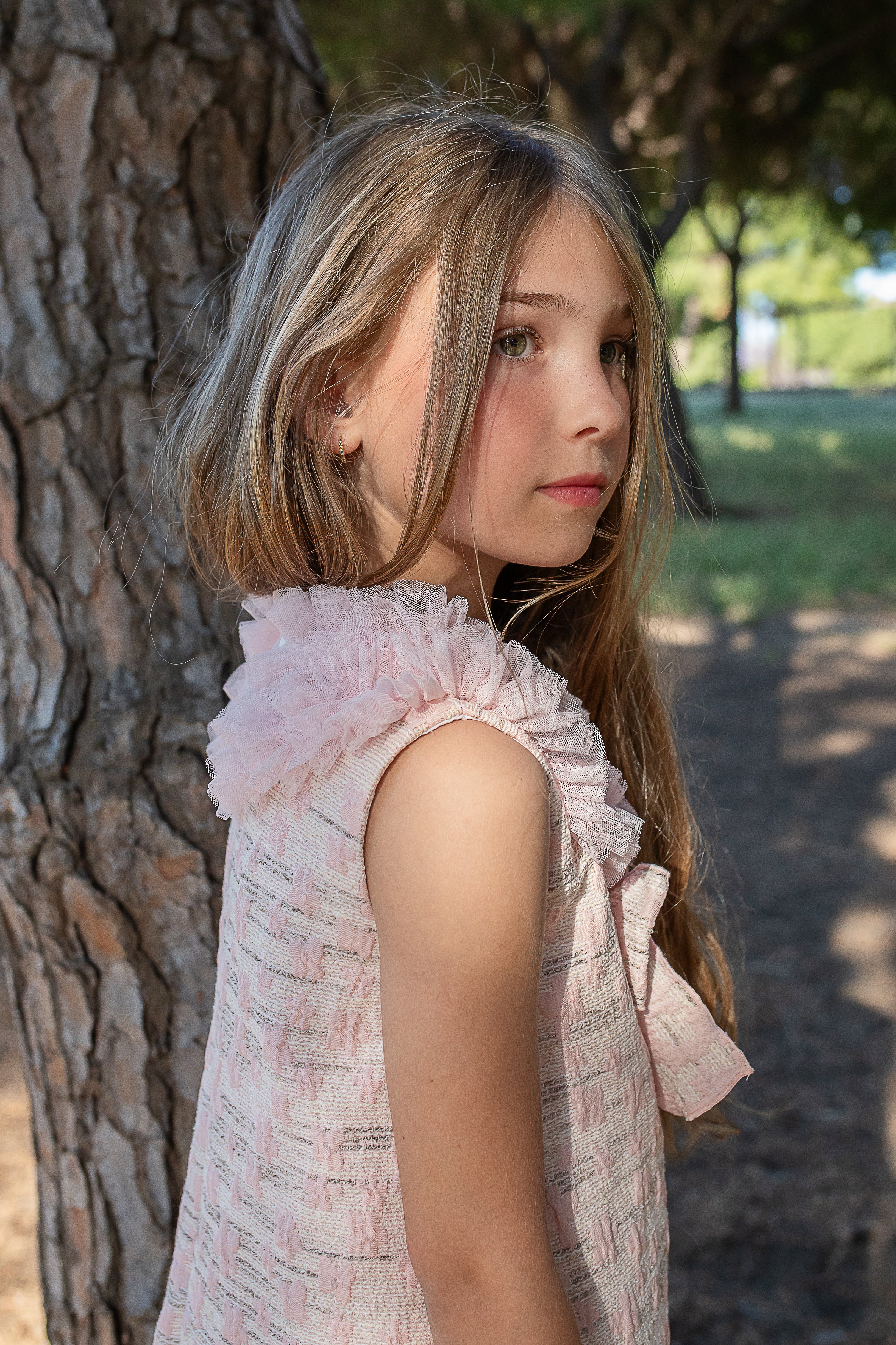 SS26 Naxos Girls Pink Jacquard & Tulle Dress