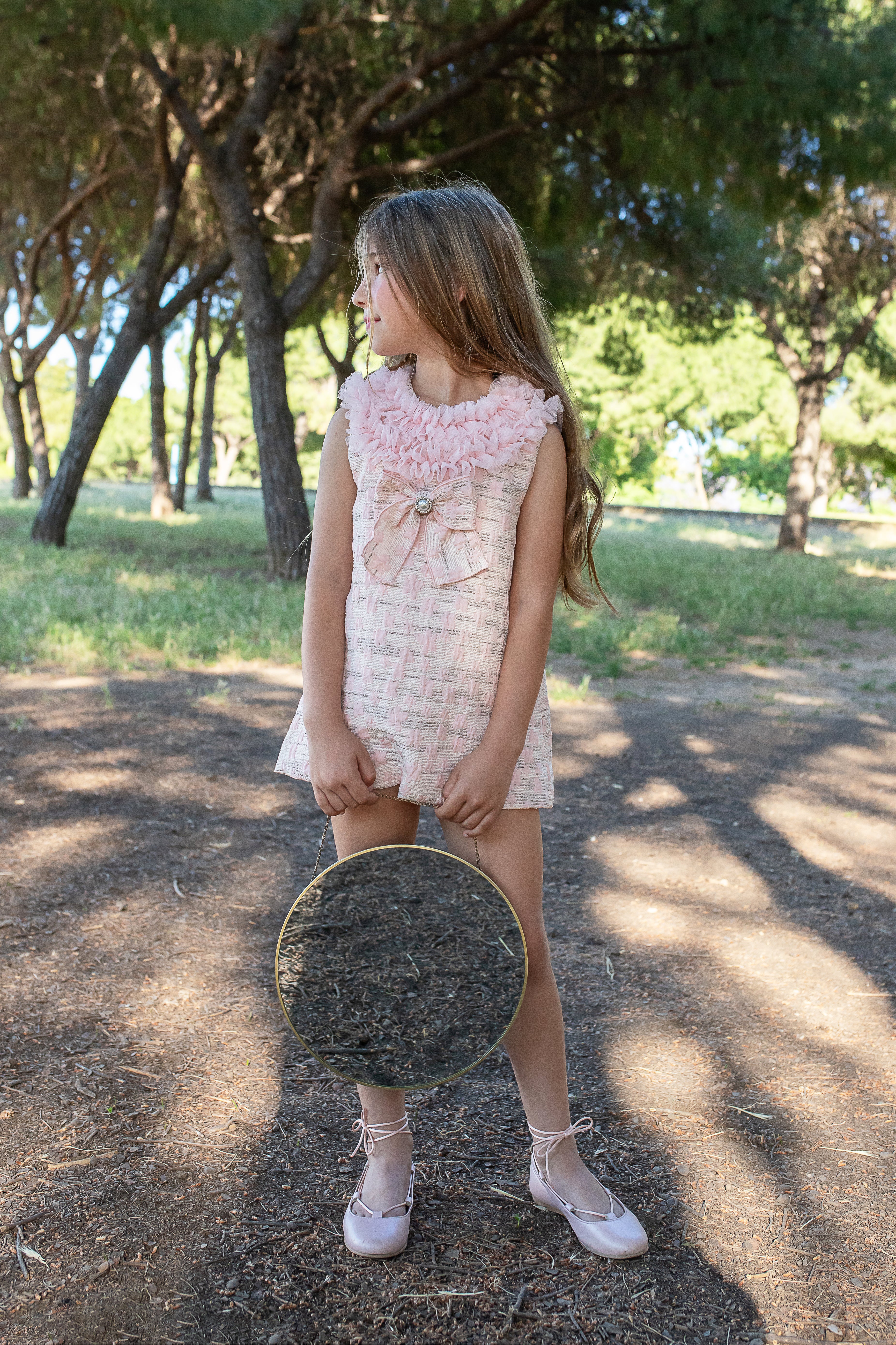 SS26 Naxos Girls Pink Jacquard & Tulle Dress