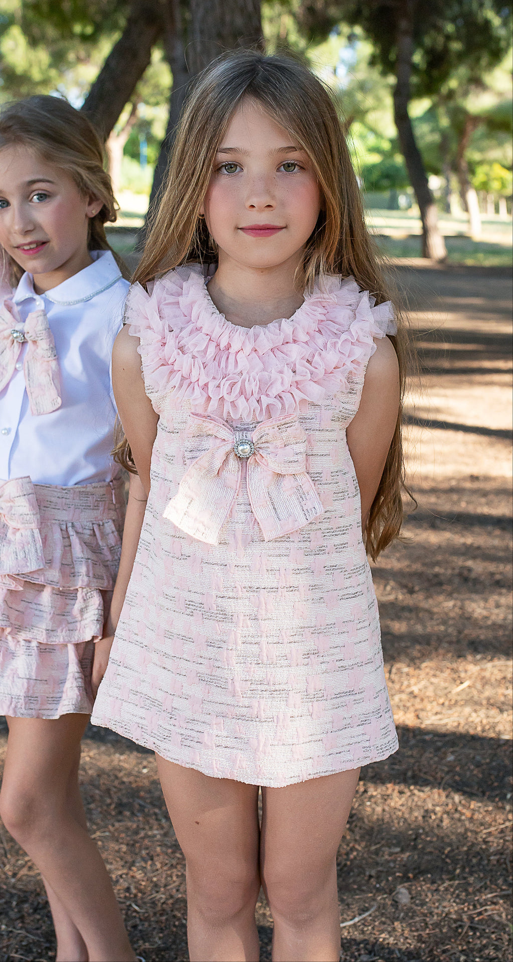 SS26 Naxos Girls Pink Jacquard & Tulle Dress