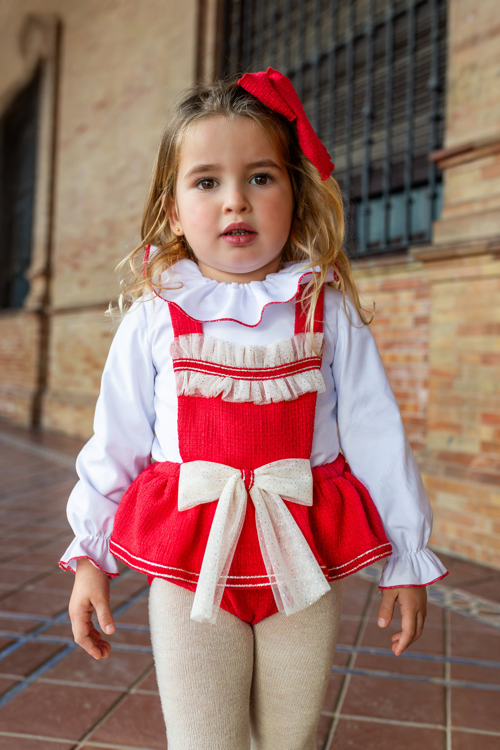 AW26 Naxos Pre Order Girls Red & Cream Tulle Bow Jam Pant Set