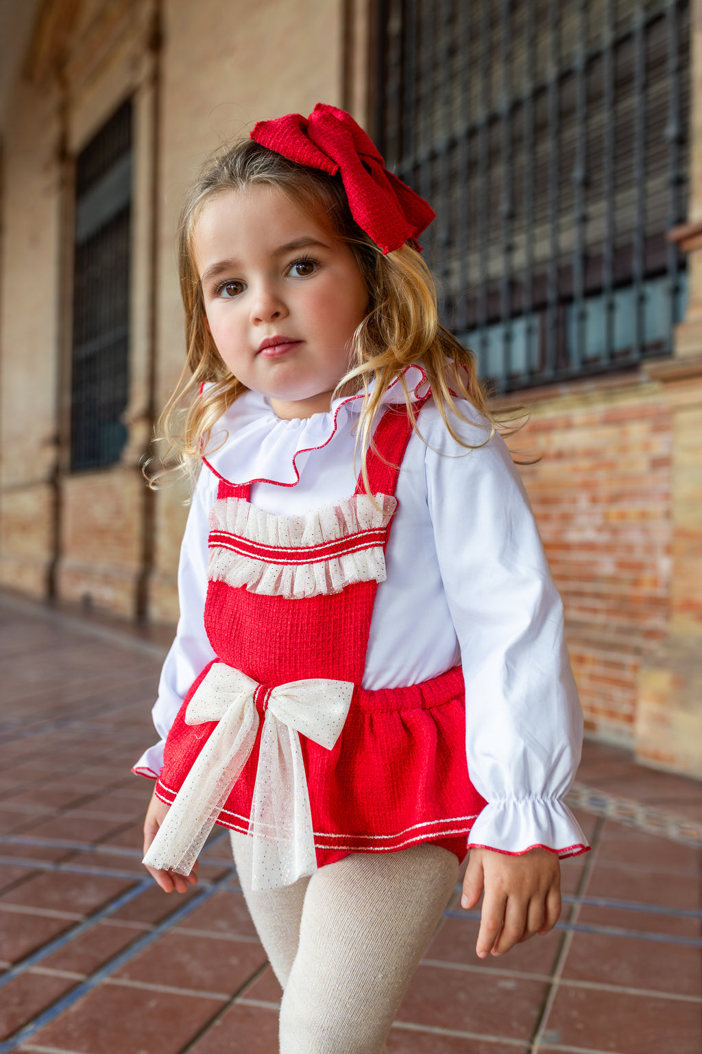 AW26 Naxos Pre Order Girls Red & Cream Tulle Bow Jam Pant Set