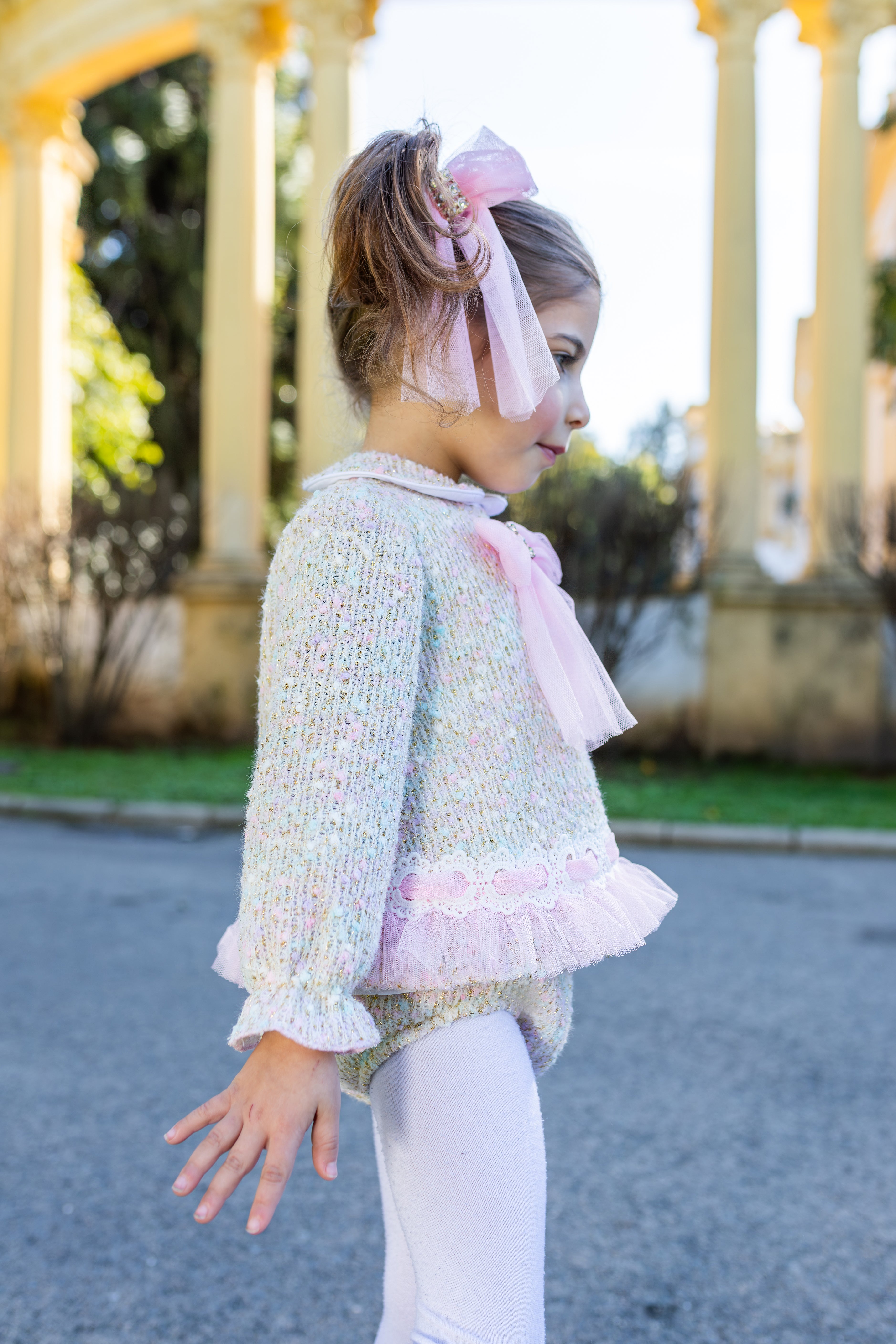 AW26 Naxos Pre Order Girls Pink Tweed Baby Dress & Matching Knickers