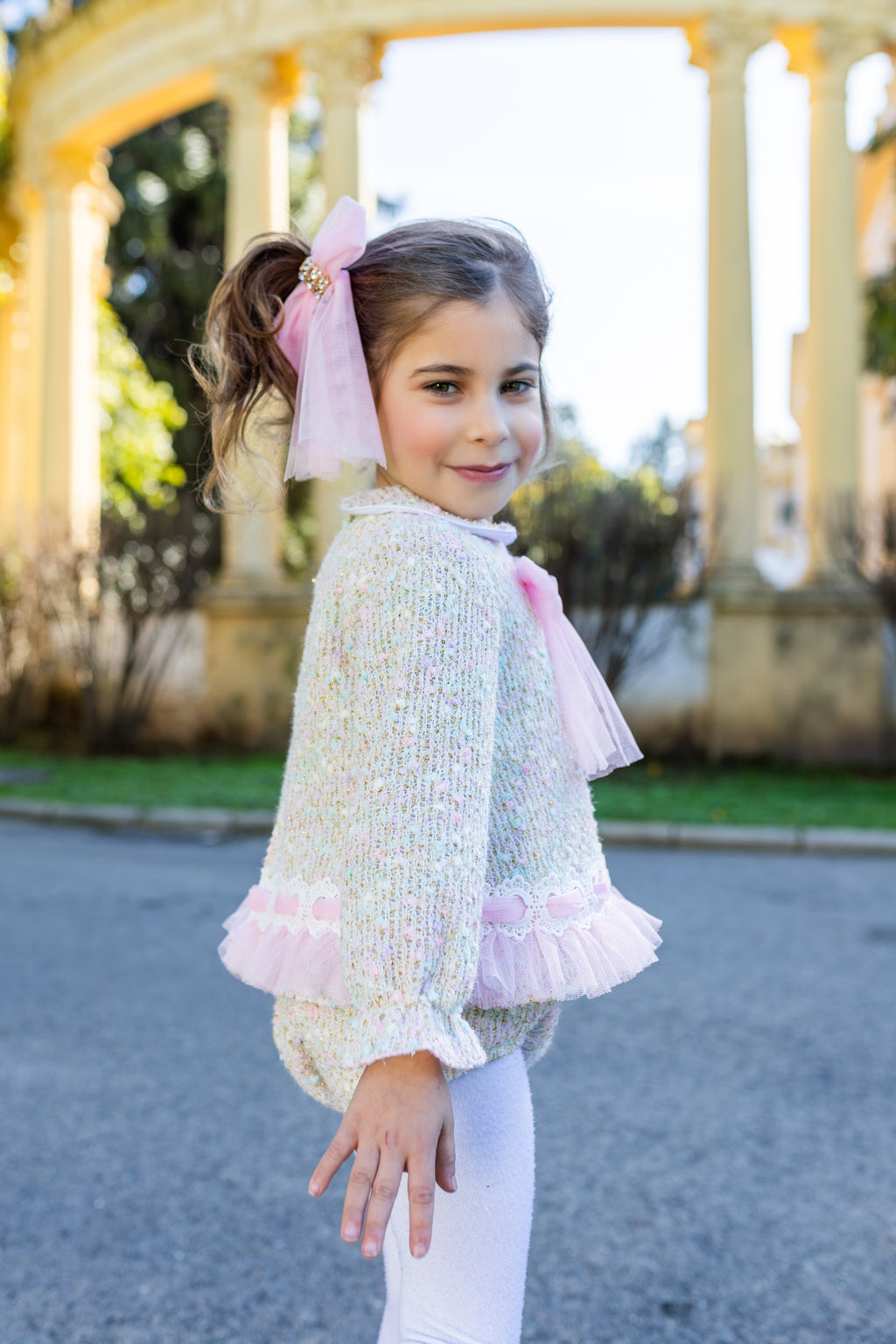 AW26 Naxos Pre Order Girls Pink Tweed Baby Dress & Matching Knickers
