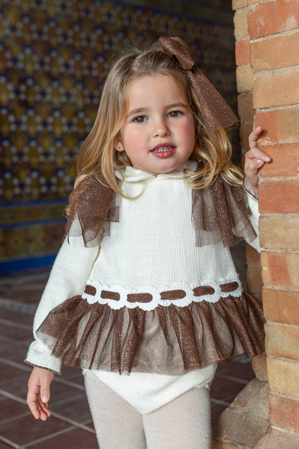 AW26 Naxos Pre Order Girls Ivory & Chocolate Tulle Dress & Matching Knickers