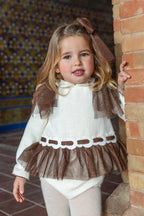 AW26 Naxos Pre Order Girls Ivory & Chocolate Tulle Dress & Matching Knickers