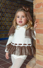 AW26 Naxos Pre Order Girls Ivory & Chocolate Tulle Dress & Matching Knickers