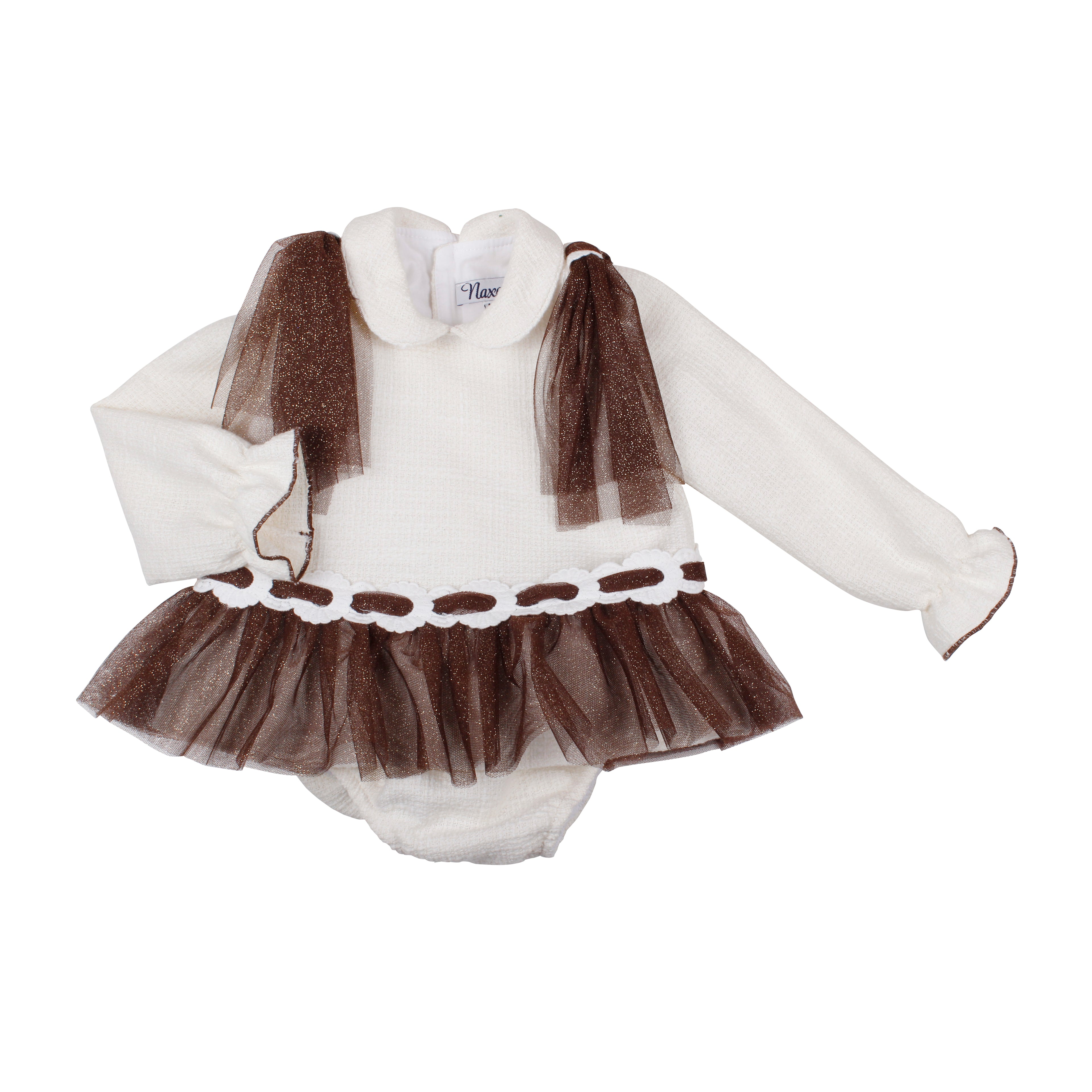 AW26 Naxos Pre Order Girls Ivory & Chocolate Tulle Dress & Matching Knickers