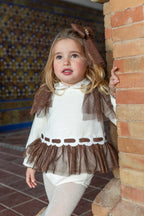 AW26 Naxos Pre Order Girls Ivory & Chocolate Tulle Dress & Matching Knickers