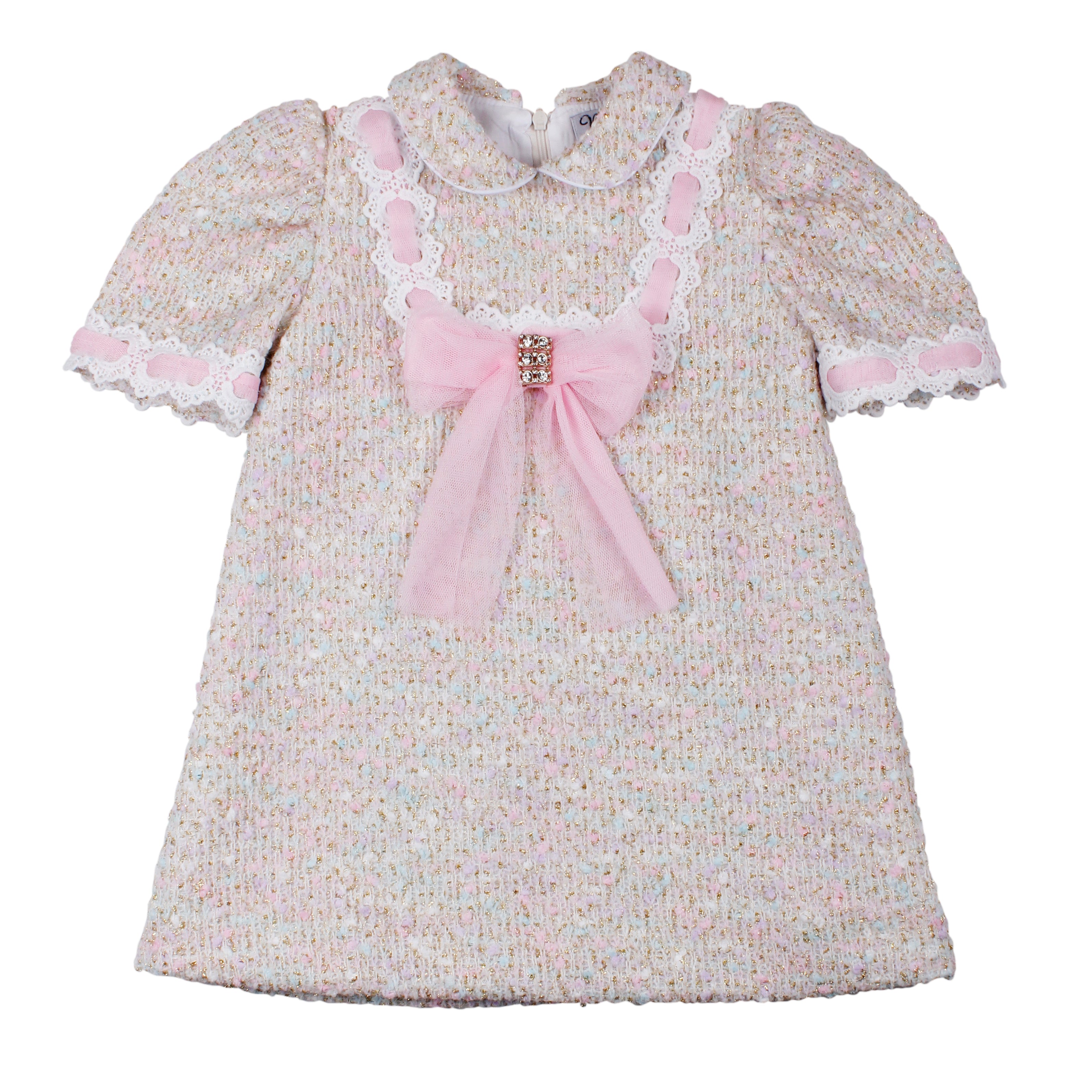 AW26 Naxos Pre Order Girls Pink Tweed & Tulle Bow Dress